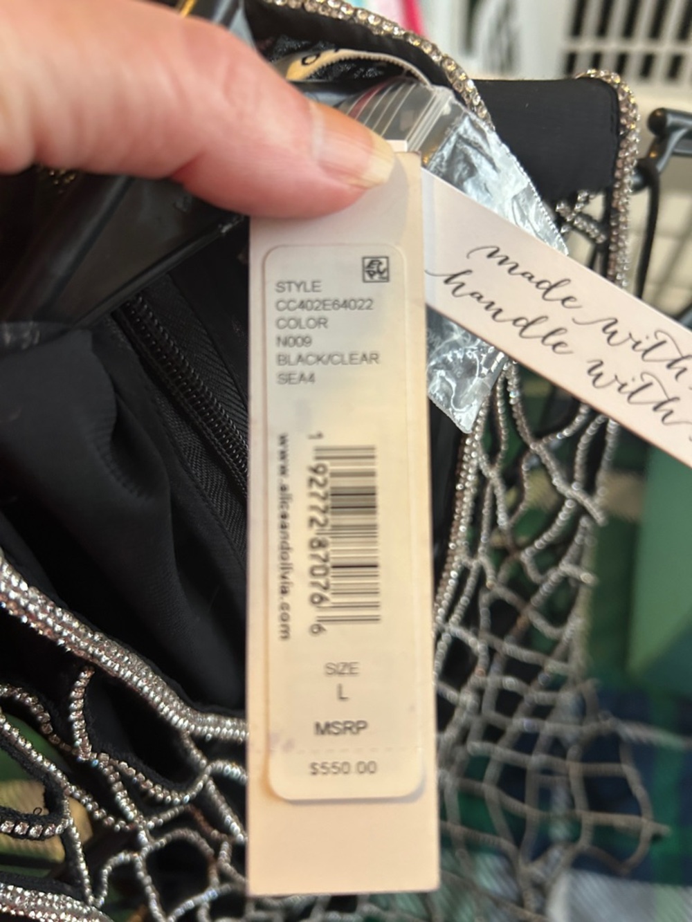 Alice + Olivia Black Sleeveless Top with Silver Beaded Net Overlay - Picture 10 of 11